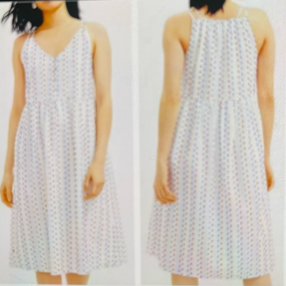 LOFT White Eyelet Dress with Red and Blue Trim
